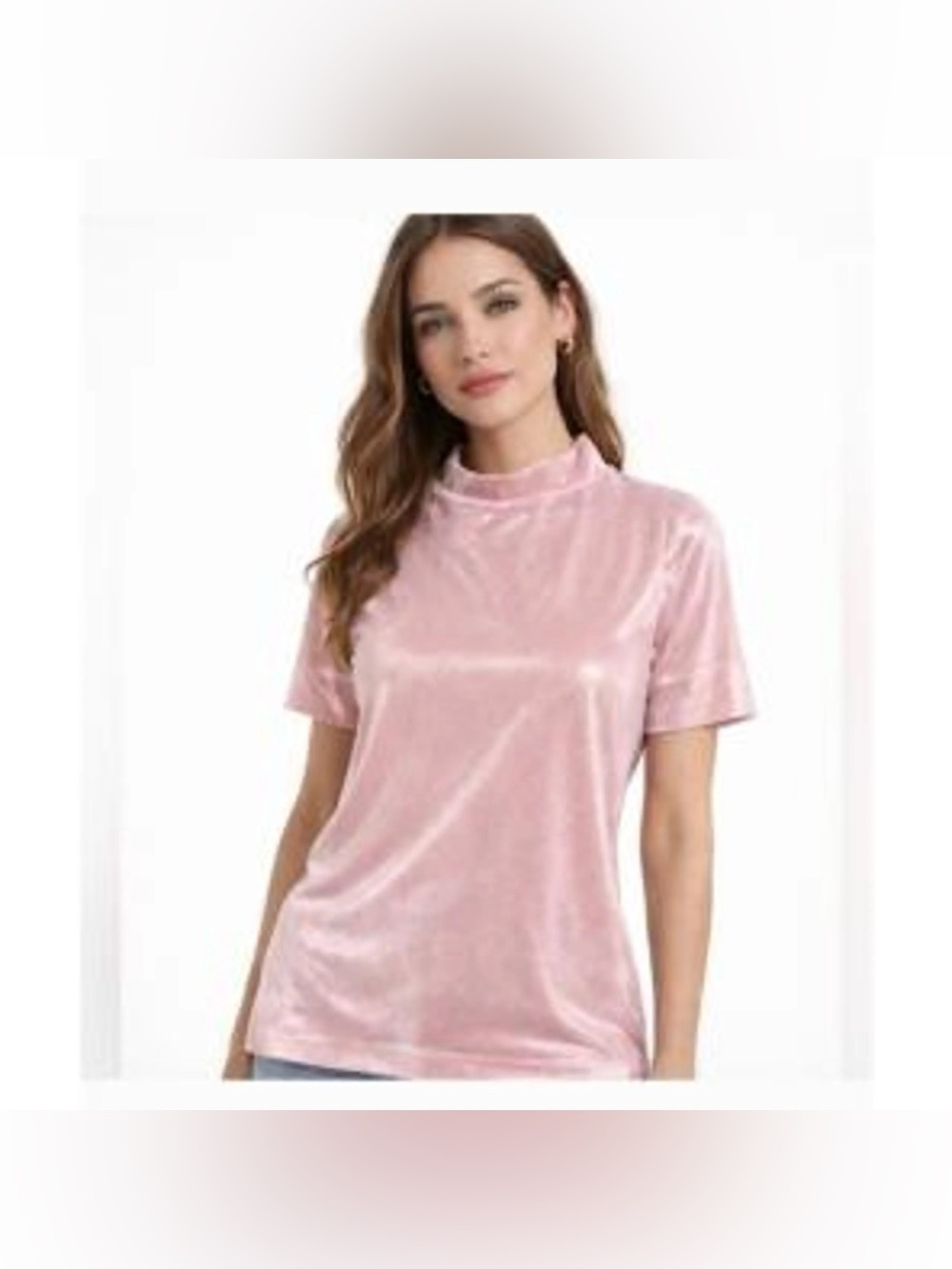 Anthropologie | Blush Pink Velvet Mock Neck Short Sleeve Top